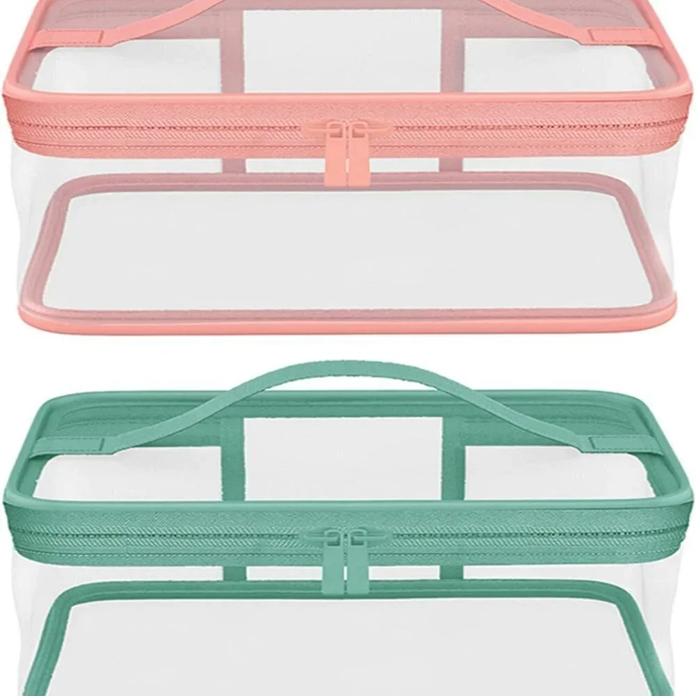 2 Pcs Makeup Bag Zipper Waterproof Cosmetics Bag Transparent Travel Storage